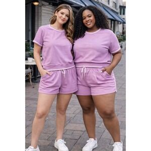 Red Marine Lilac Lounge Set Sweatshirt Shorts Women's Athleisure Large